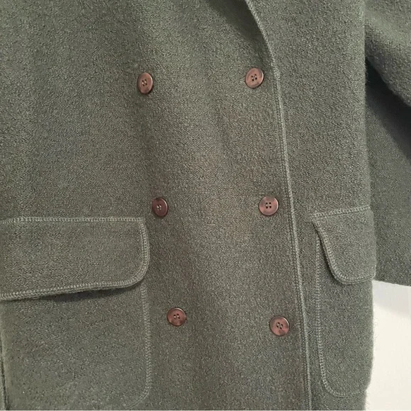 J.Jill Women's 100% Wool Army Green Tie Button Front Coat Size Medium - Picture 3 of 9